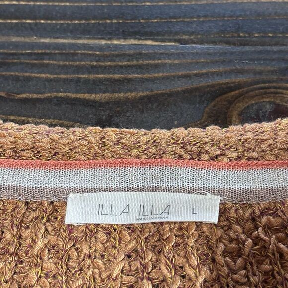ILLA ILLA Cropped Oversized Knit Sweater, Golden Brown Cuffed 3/4 Sleeve Size L - Picture 4 of 12